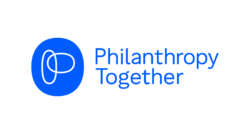 The Philanthropy Together logo: a blue oval containing the outline of an oval in white intersecting with the outline of a circle in white.